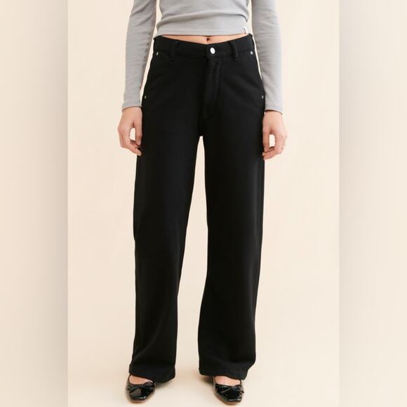 DL1961 Hepburn Knit High Rise Wide Leg Pants size 33 x 31” Black Soft Cotton - Picture 3 of 11